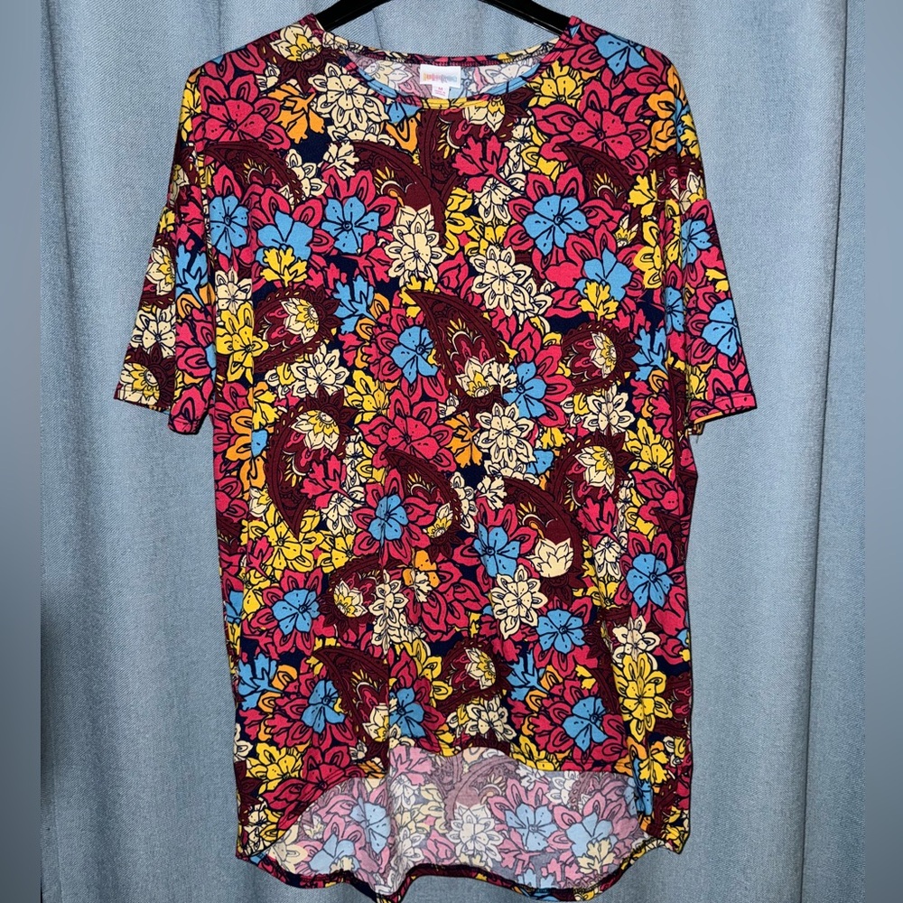 Lularoe Women’s High-Low “Irma” Tunic, Bright Floral & Paisley Size M